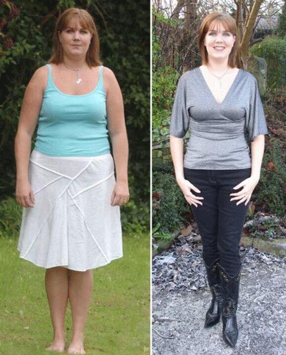 केफिर आहार पर वजन कम करने से पहले और बाद में महिला
